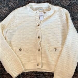 LOFT Cream Button-Up Cardigan